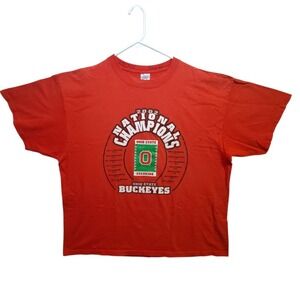 Vintage Ohio State Buckeyes T-Shirt 2002 National Champions 2XL Red Football Tee